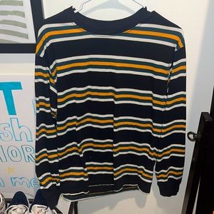 Black Zine Shirt with Green, Yellow, and White Stripes